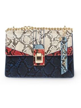 ALDO Multicolor Snake-Print Chain Crossbody Bag (Navy, Cream, Red, Light Blue)